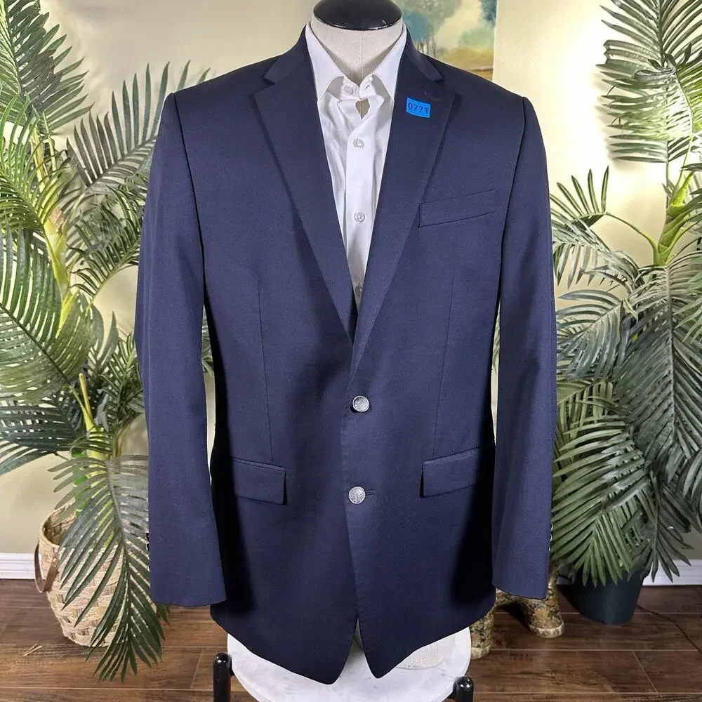 Michael Kors 42L Black Wool 70 poly 30 Blazer Antique silver buttons Excellent